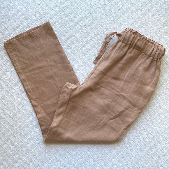 NWT Linen Handmade Studio 100% Linen Kaia Pants Cream Tan Drawstring Relaxed - Picture 1 of 11